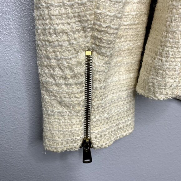 Zara Basic Open Front Long Sleeve Lined Blazer Jacket SZ XS Ivory Pockets - Picture 5 of 11